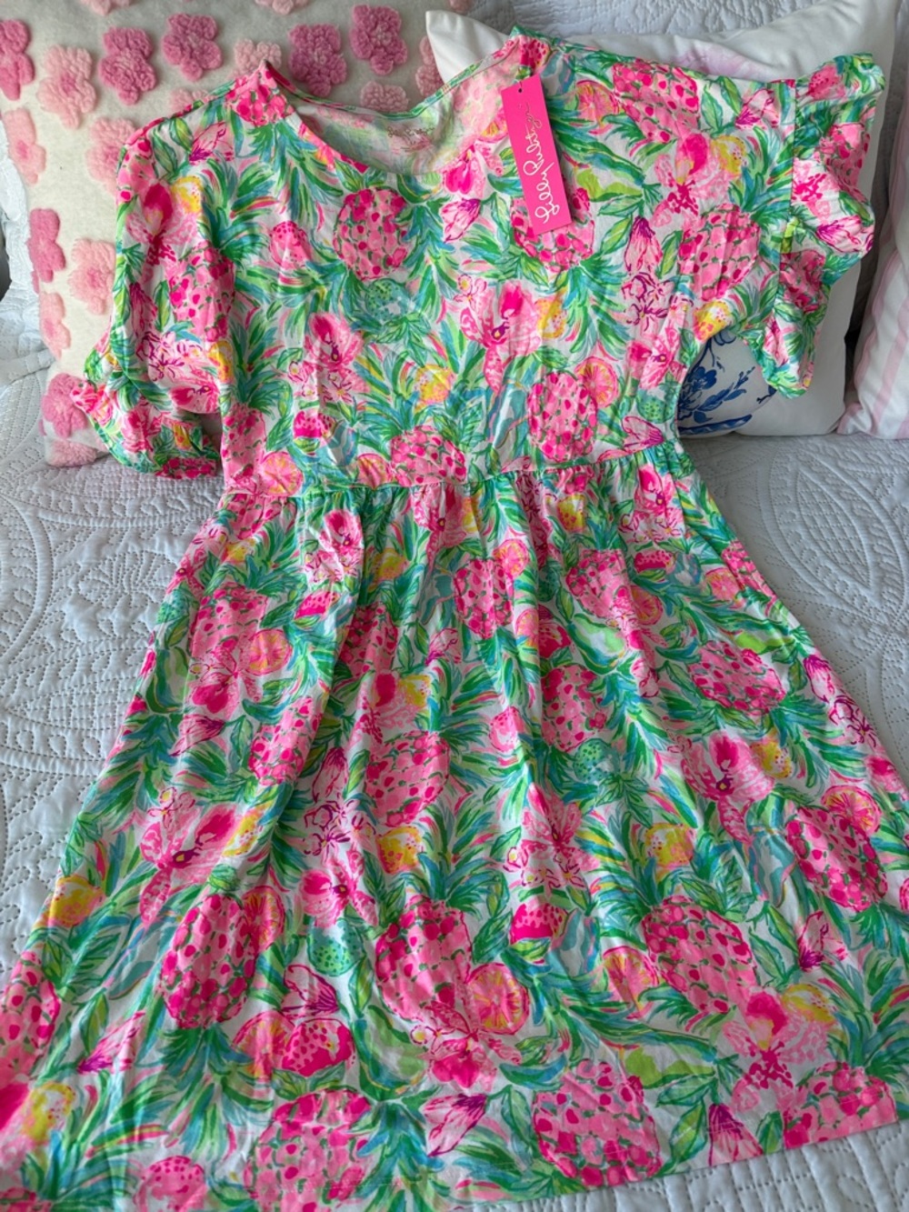 Lilly Pulitzer Pink, Green & Yellow Pineapple-Print Midi Dress